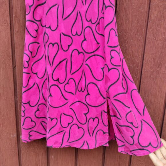 LAURA LEIGH | Silk Y2k Hot Pink Heart Print Spaghetti Strap Slip Slit Dress M - Picture 6 of 14